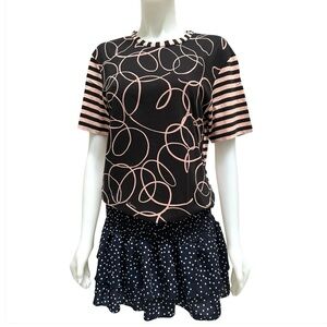 SEE BY CHLOE Black and White Graphic Boxy‎ Tee Striped Nautical Artsy Coastal